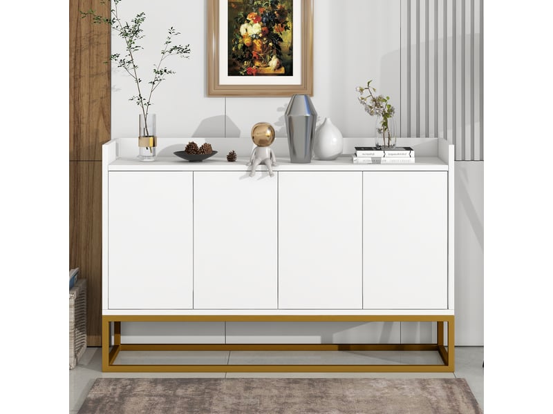 Buffet 4 portes avec étagères réglables à ouverture par pression pour cuisine 120×30×80 cm blanc - Conforama C