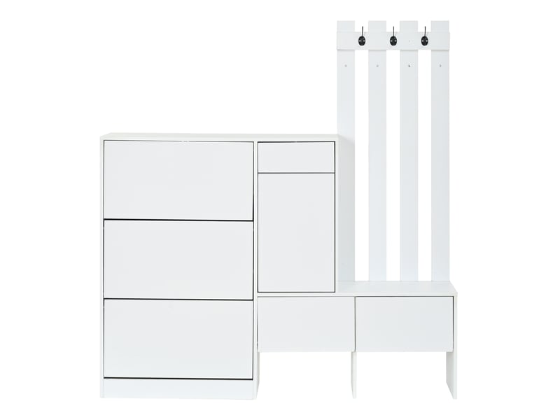  Vestiaire d'entrée 7-en-1 avec meuble à chaussures 160x35x160 cm blanc mdf  - Conforama E