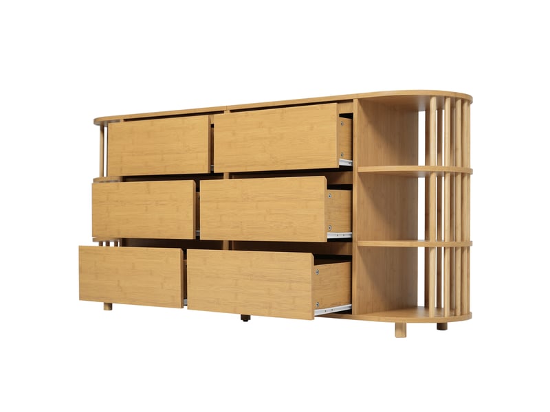  Buffet chêne 160 × 40 × 75 cm, 6 tiroirs et étagères latérales en bambou IKSETERA TRADING LTD - Conforama W