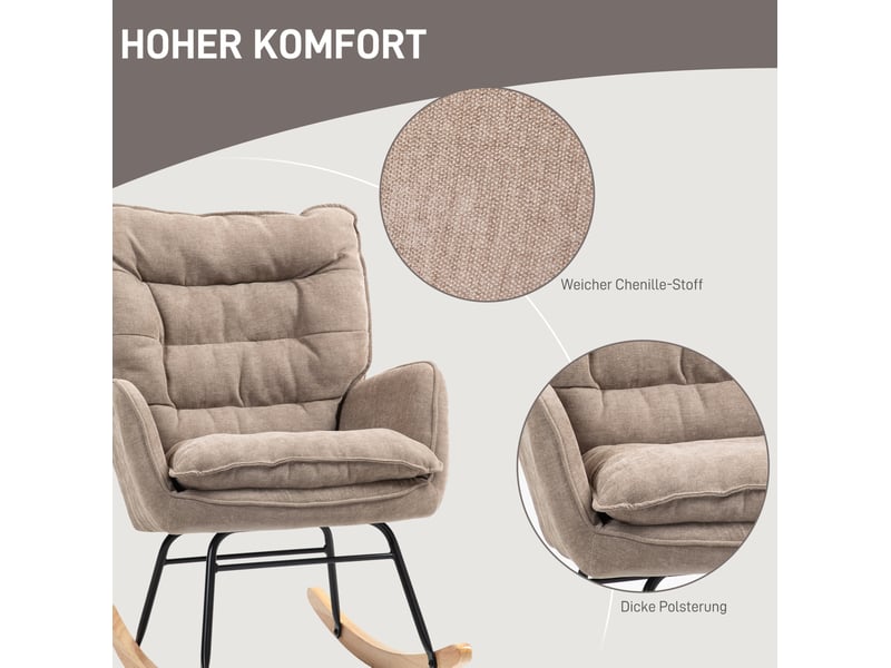  Fauteuil à bascule avec accoudoirs, assise rembourrée et dossier ergonomique en polyester chenille marron  - Conforama E