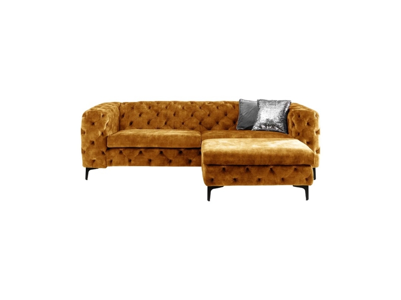  Canapé + pouf velena jaune moutarde capitonné – ensemble baroque en velours avec pieds métal noirs  - Conforama A