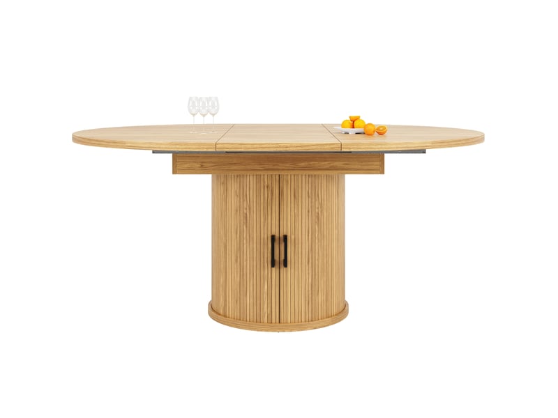  Table à manger extensible ronde, diamètre 118 à 158 cm, pour 6 personnes, effet noyer  - Conforama R