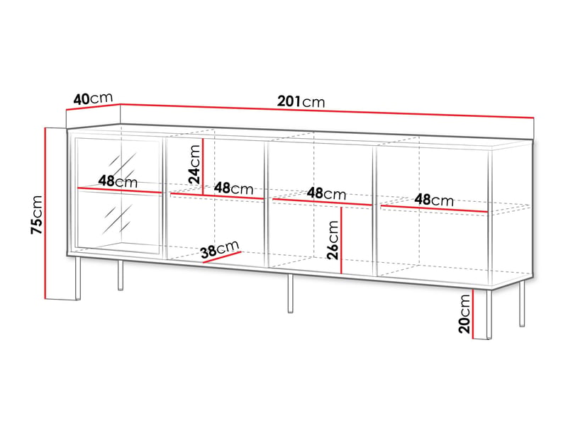  Buffet merevai 102, le nombre de portes: 4, stratifié, 75x201x40cm  - Conforama E