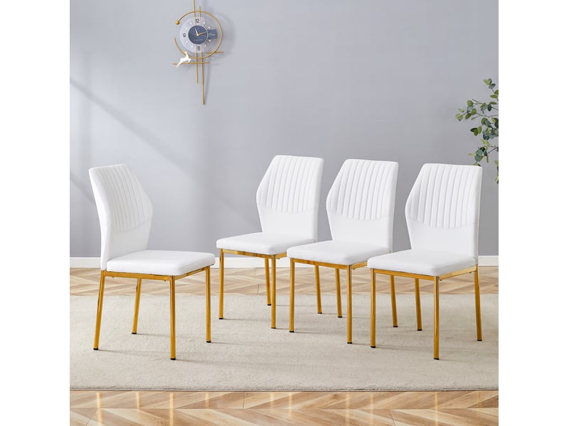  Lot de 4 chaises de salle à manger en similicuir pu blanc et métal doré  - Conforama D
