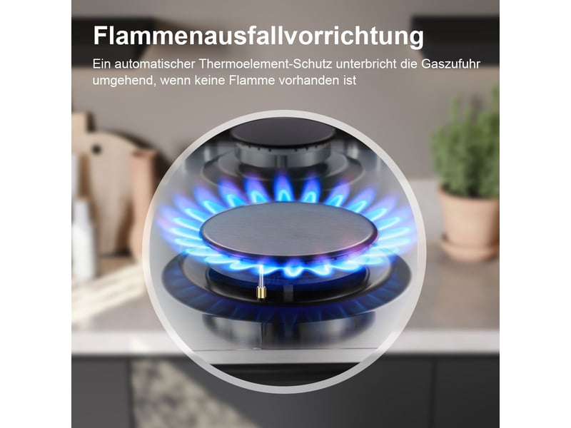  Plaque de cuisson gaz 5 feux, plaque gaz 70 cm en verre noir, 10400 w, encastrable ou posable, gaz naturel et propane  - Conforama D