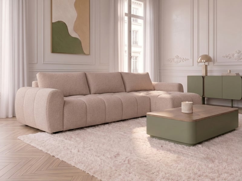  Bobochic canapé d'angle réversible convertible coffre fuji ouverture express tissu chiné rose  réversible FUJI - Conforama B