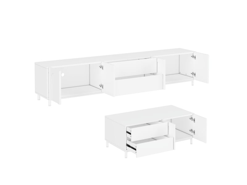  Ensemble meuble tv modenvie avec table basse blanc 180 x 40 x 48 cm et 100 x 50 x 39,5 cm  - Conforama A