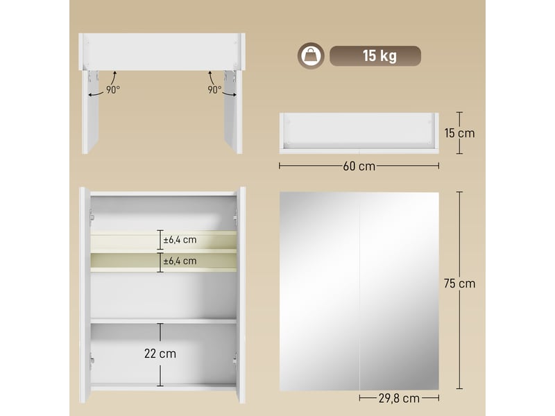 Armoire avec miroir en bois rangement salle de bain fermeture porte tampon mdf - Conforama E