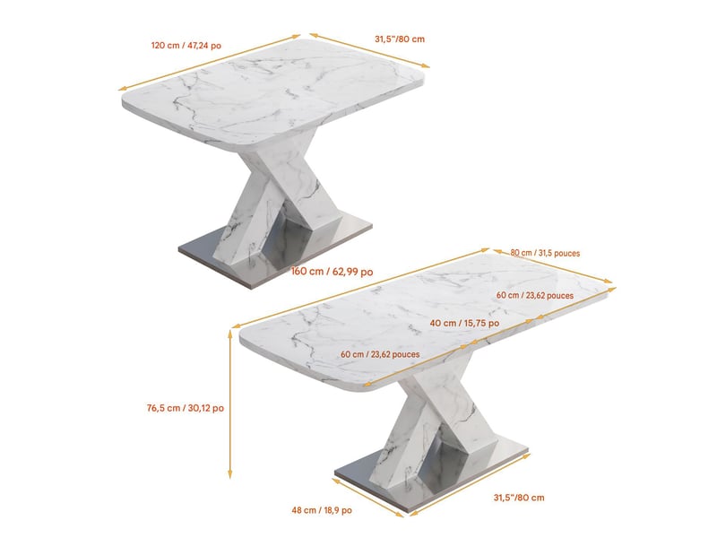  Table à manger extensible mdf effet marbre blanc 120-160 x 80 x 76.5 cm W2552S00018 - Conforama C