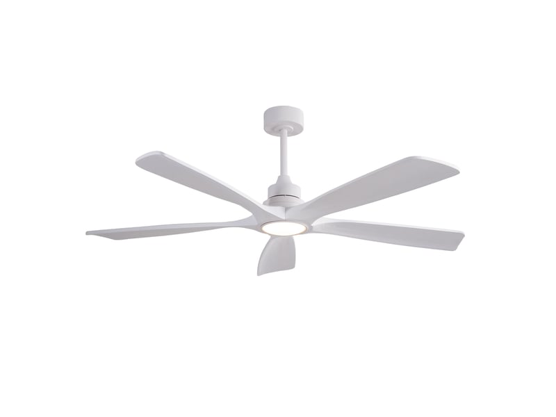  Ventilateur de plafond 106 cm blanc, métal et bois, led 3cct, moteur dc réversible, télécommande  - Conforama A