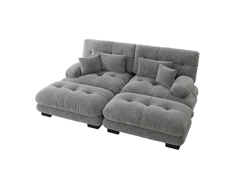  Canapé d'angle modulable avec ottomans, coussins lombaires et dossier confort en chenille gris 220 × 145 × 81 cm  - Conforama A