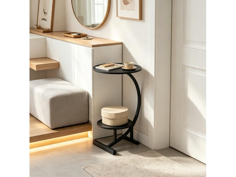  Table basse ronde à double plateau 31x30x66 cm en mdf et métal noir  - Conforama E