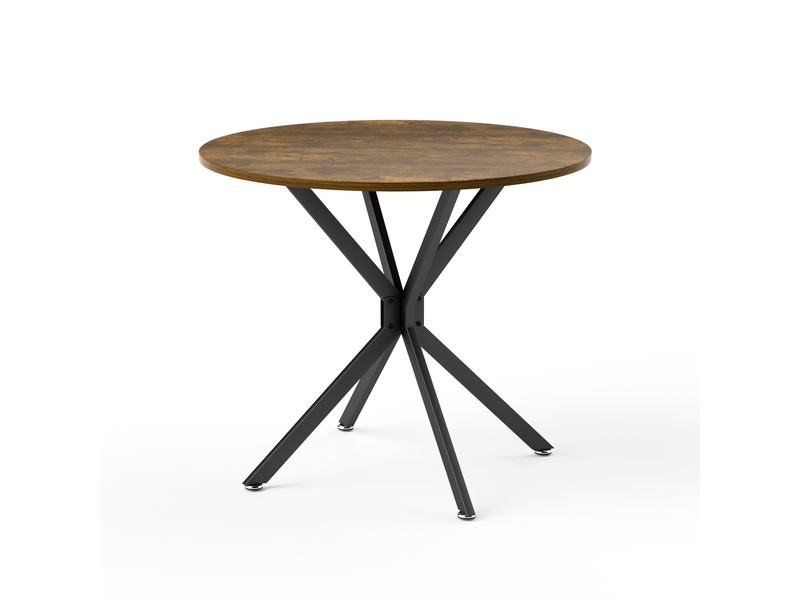  Table ronde 90 cm pour 1 à 4 personnes, table de cuisine compacte avec pieds métalliques stables, idéale pour salle à manger ou salon, marron vintage et noir  - Conforama D