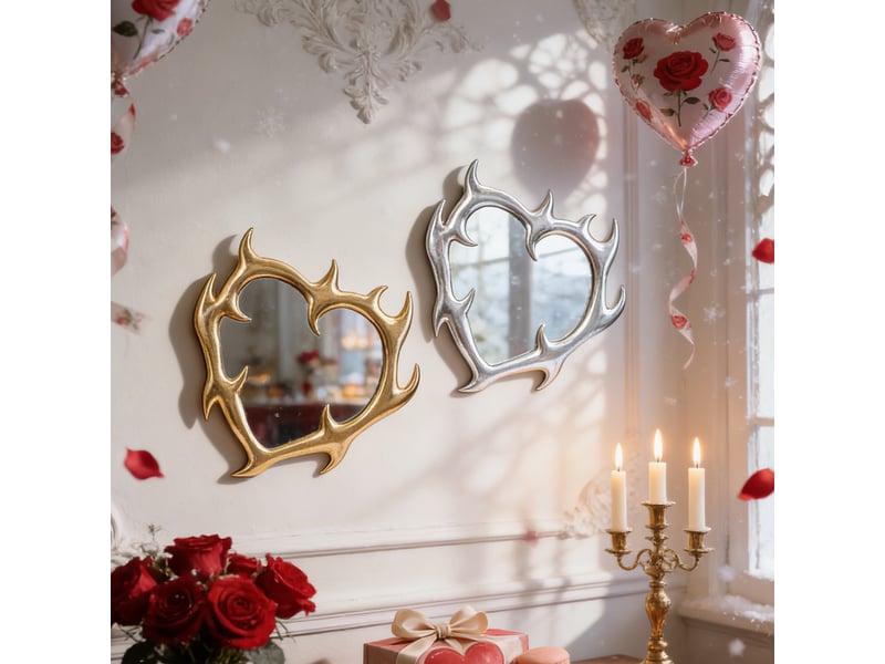  Miroir suspendu en résine en forme de cœur doré – miroir en relief de style européen – décoration bohème pour salon ou bureau – 32,5 x 35 cm  - Conforama D