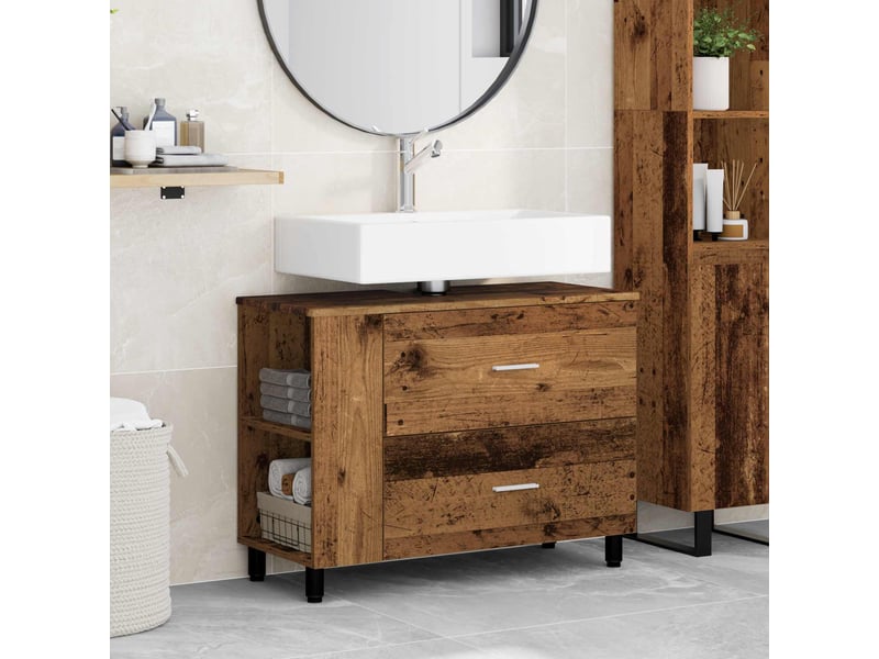  Unité de vanité de salle de bain, meuble de rangement bois ancien 80x35x60 cm  - Conforama B