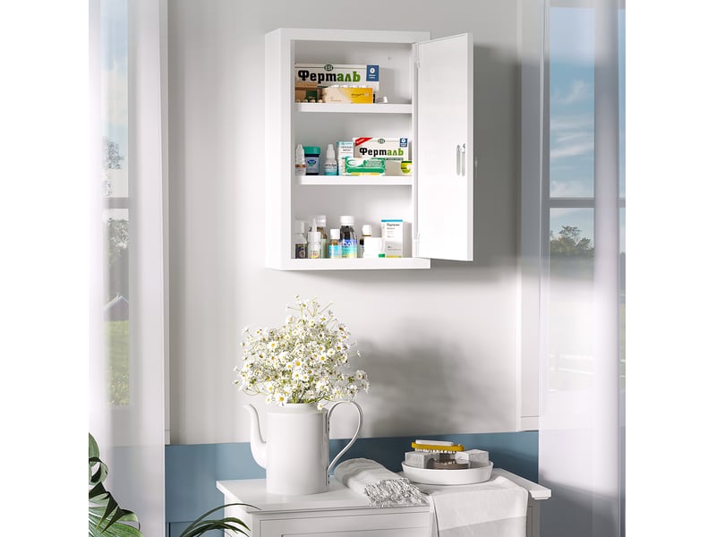 Armoire à médicaments murale 30 x 14 x 46 cm blanche en acier, verrouillable avec 3 compartiments  - Conforama B