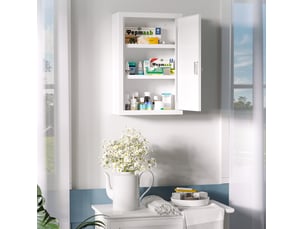 Armoire à médicaments murale 30 x 14 x 46 cm blanche en acier, verrouillable avec 3 compartiments