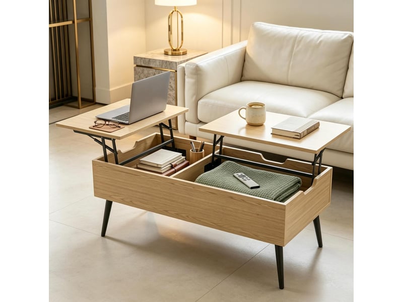 Table basse relevable avec 2 compartiments cachés, plateau mobile en bois et métal, pour salon, 100 × 50 × 43,6 cm - Conforama B