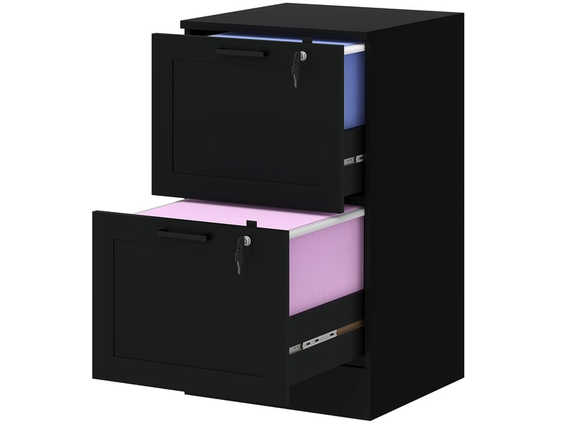  Caisson bureau, meuble rangement bois 2 tiroirs et serrure, barres de suspension réglables, noir, 40 x 40 x 71 cm  - Conforama B