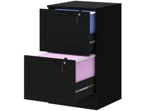 Caisson bureau, meuble rangement bois 2 tiroirs et serrure, barres de suspension réglables, noir, 40 x 40 x 71 cm