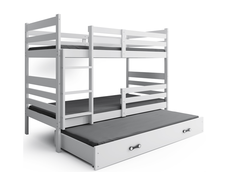 Lit superposé 3 places eric 90x190 cm + lit tiroir 80x180 cm interbeds - bois massif de pin - blanc - Conforama A