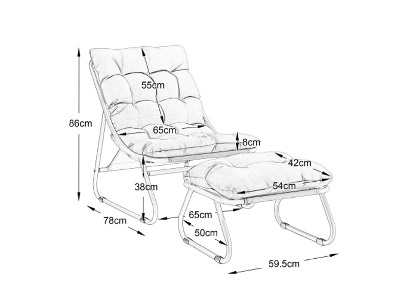 Fauteuil lounge d’extérieur avec repose-pieds, chaise inclinable confortable avec coussin épais, idéal pour salon, chambre et espace de lecture, structure beige avec coussin beige  - Conforama C