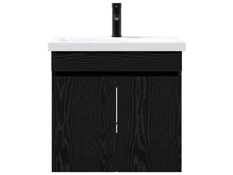 Meuble de rangement salle de bain avec robinet chêne noir shl5504 - Conforama E