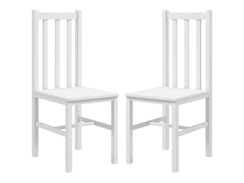  Ensemble de 2 chaises de salle à manger avec dossier haut, structure à lattes et cadre en pin, 38,5 x 47,5 x 99 cm, blanches  - Conforama B