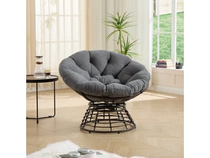 Fauteuil papasan pivotant 360°,ø92x67 cm,acier et rotin pe,gris