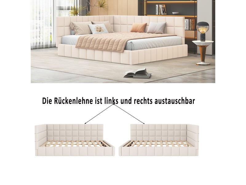  Lit canapé convertible 160x200 velours beige sommier à lattes  - Conforama E