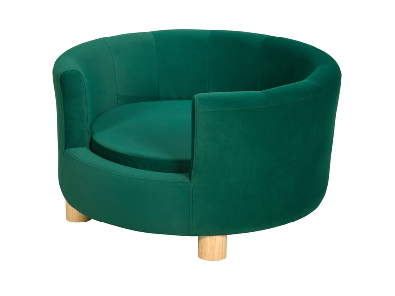 Canapé pour votre petit compagnon vert en flanelle douce, pieds en bois, pour petits compagnons jusqu'à 4,5 kg, 65 x 64 cm  - Conforama A