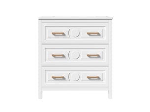 Meuble vasque salle de bain blanc 76,5 cm avec lavabo céramique intégré, 3 tiroirs silencieux