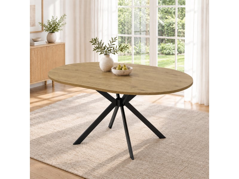  Table extensible rondeovale 100–140 × 100 cm, bois naturel et pieds métal Fay Lum - Conforama B