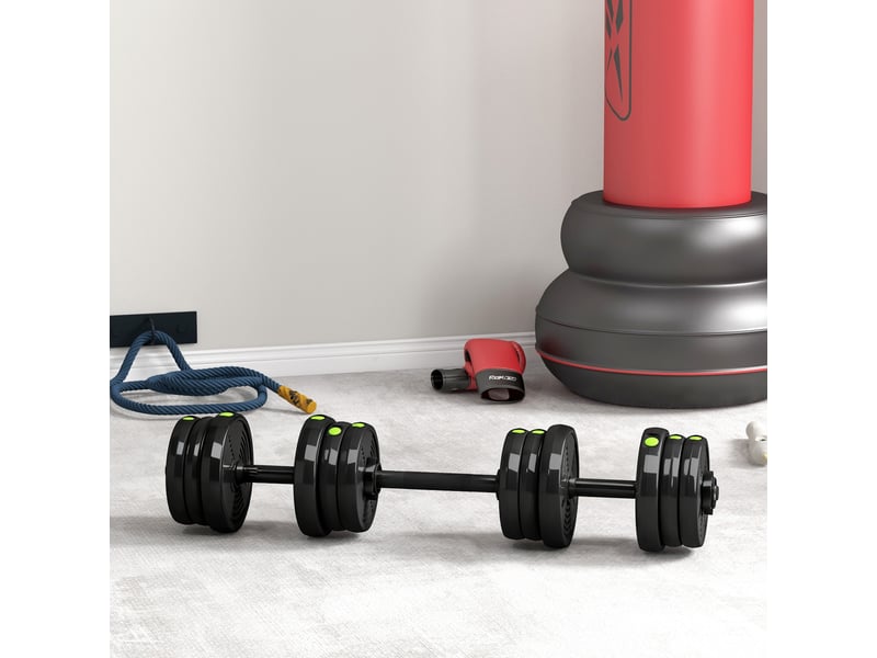 Ensemble d'haltères 2 en 1 (barre et haltères), 20 kg, antidérapant, respectueux des sols, noirvert - Conforama D