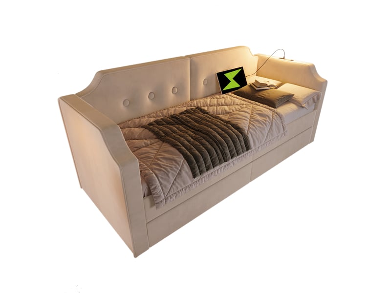  Modenvie lit de jour 90x200 cm - avec 2 tiroirs, usb-c et liseuse, sans matelas - beige  - Conforama A