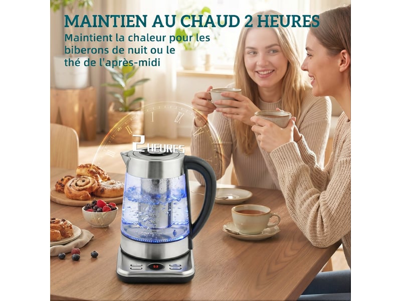 Bouilloire électrique, 1,7l, ébullition rapide 2200w avec thermostat strix, fonction maintien au chaud, infuseur à thé - Conforama W