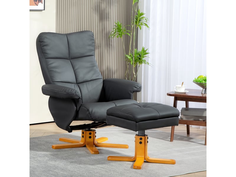  Fauteuil inclinable avec repose-pieds, dossier inclinable à 145°, pivotant à 360°, similicuir, gris foncé  - Conforama C