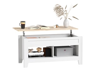 Table basse avec mécanisme de levage, espace de rangement intégré, 105 x 50 x 49 cm, blanc et naturel