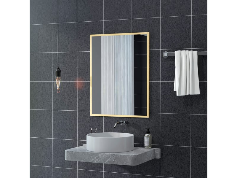  Miroir mural rectangulaire 90 x 70 cm, cadre en bois, idéal pour la salle de bain, naturel, salon ou chambre  - Conforama W
