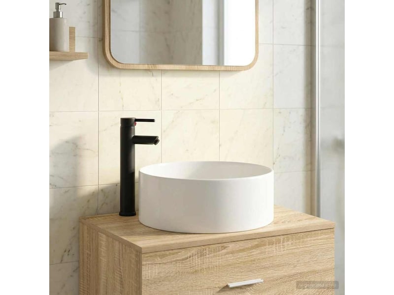  Lavabo de salle de bain avec robinet et évacuation noir mat shl3678  - Conforama B