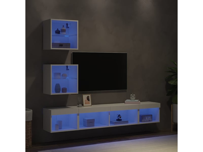  Unités murales tv avec led 5 pcs blanc bois d'ingénierie shl65201  - Conforama B