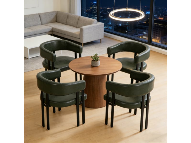  Chaise de salle à manger moderne en cuir synthétique – dossier incurvé, accoudoirs, tonneau métal, cuisine &amp; restaurant  - Conforama E