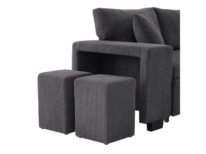  Canapé d'angle convertible 3 places en velours côtelé gris foncé avec rangement, usb et type-c intégrés  - Conforama D