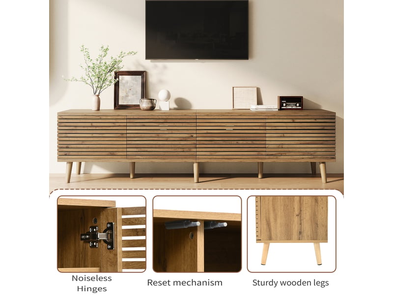  Meuble tv pour téléviseur jusqu’à 75 pouces, 180 x 40 x 46 cm, 4 portes, passe-câbles, grand espace de rangement, décor bois naturel  - Conforama C