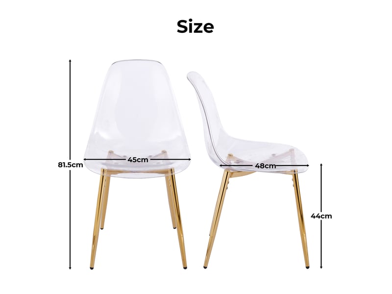  Lot de 4 chaises de salle à manger 45x48x81,5 cm transparentes et dorées  - Conforama C