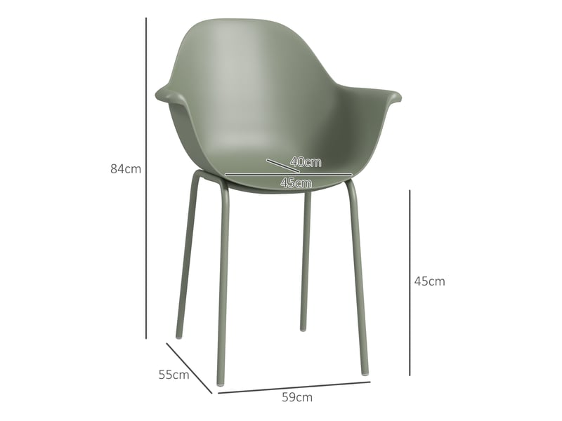 Lot de 4 chaises de jardin avec accoudoirs en plastique et métal vert - Conforama C