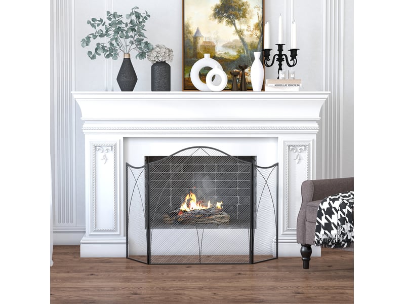  Barrière de cheminée pliable avec 3 panneaux, garde-feu métallique noir, 126 x 76 cm  - Conforama B