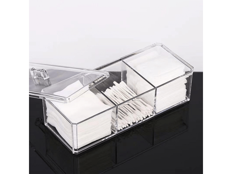  Organisateur de maquillage en acrylique, 3 compartiments, boîte de rangement multifonctionnelle transparente divisée pour cotons-tiges avec co  - Conforama C
