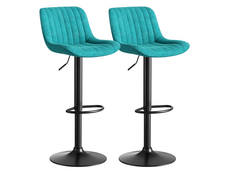  Tabouret de bar pivotant avec hauteur réglable et dossier ergonomique, en velours, métal et bois bleu  - Conforama E