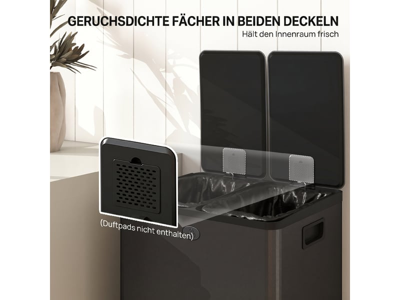  Poubelle de tri sélectif 2 x 28 l à pédale acier noir 45,8 x 36 x 67,6 cm  - Conforama E